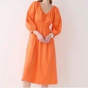 NWT J. Crew Orange Cotton Poplin Midi Dress